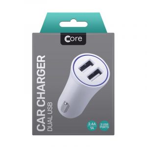 CORE Dual Port USB Car Charger White