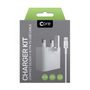 CORE Single USB Fast Charge Kit For iPhone White 2.1A