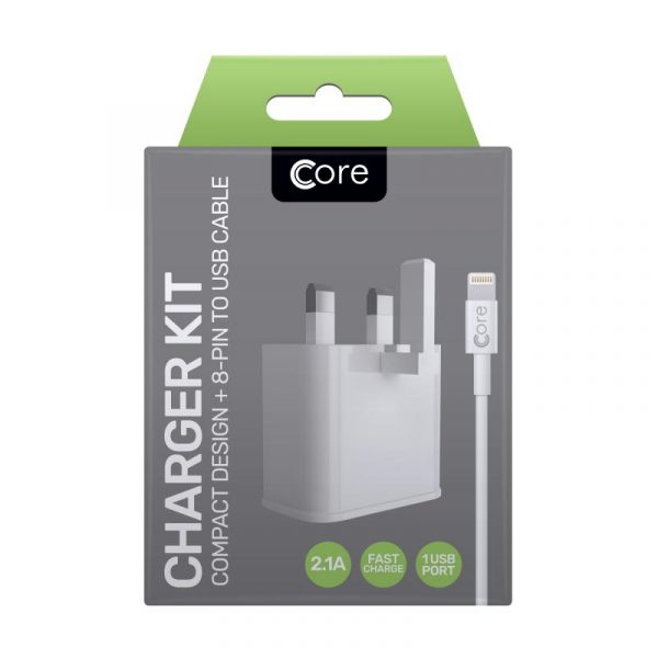 CORE Single USB Fast Charge Kit For iPhone White 2.1A