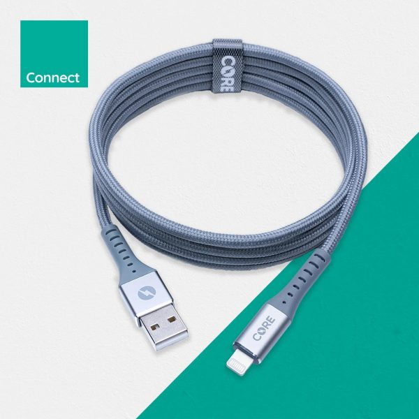 CORE Bolt Fast Charge Braided 8-Pin Cable Grey (Lightning)
